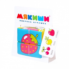 Набор из 4 кубиков - Ягоды, фрукты, овощи из серии Собери картинку (Мякиши, 337 МЯКИШИsim)